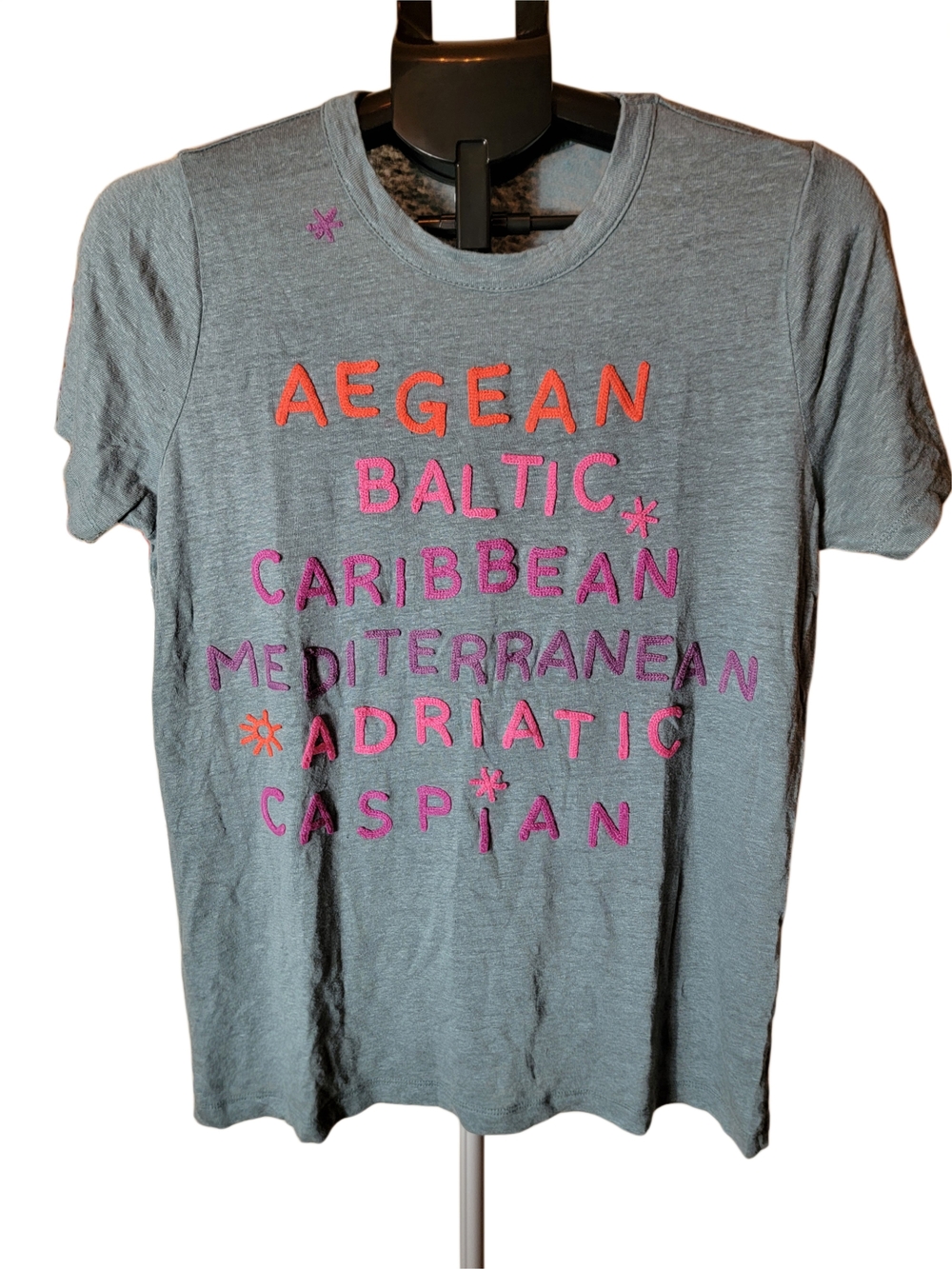 Anthropologie x Chaser "Seas" Embroidered Linen-Blend Tee - Size L